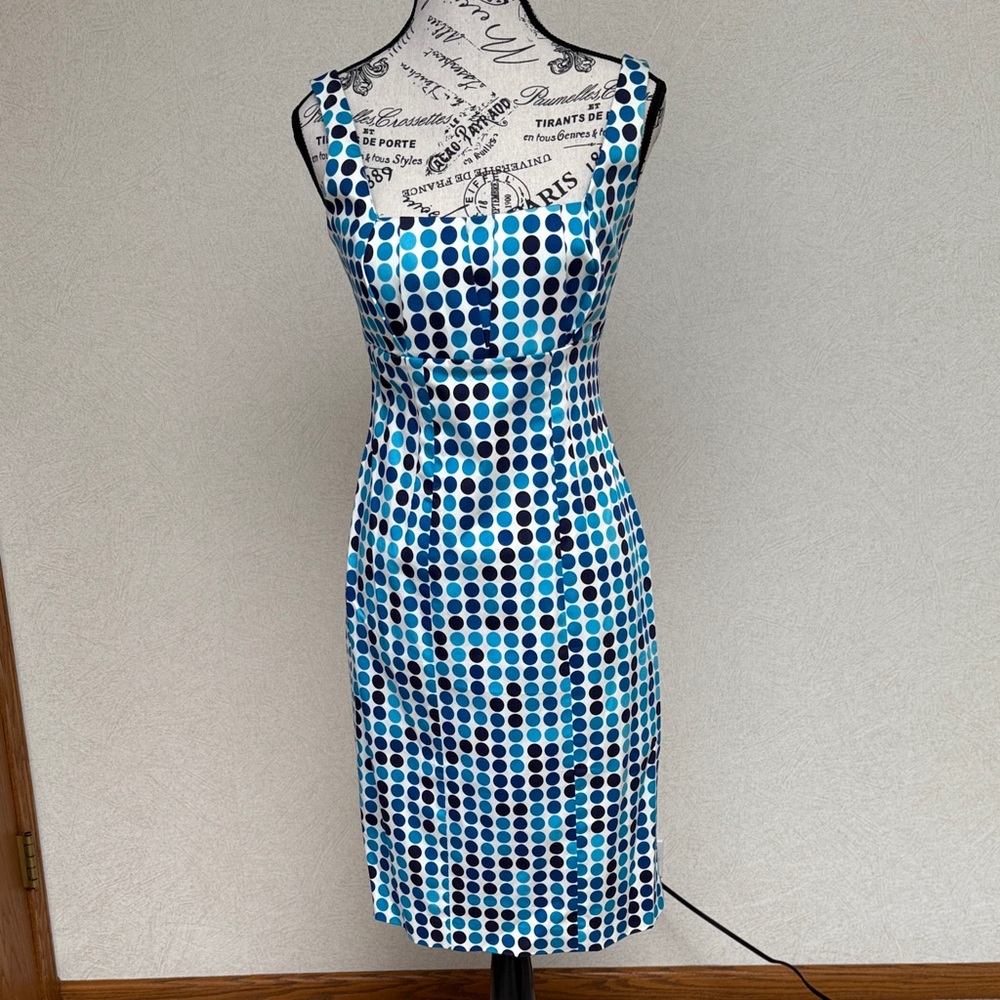 Calvin Klein Blue and White Polka Dot Midi Dress